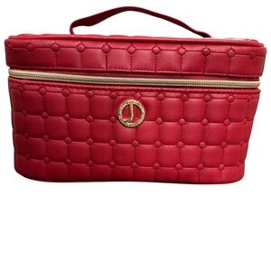 Jones New York Red Quilted Cosmetic Travel Bag W/Travel Bottle new in bag.
